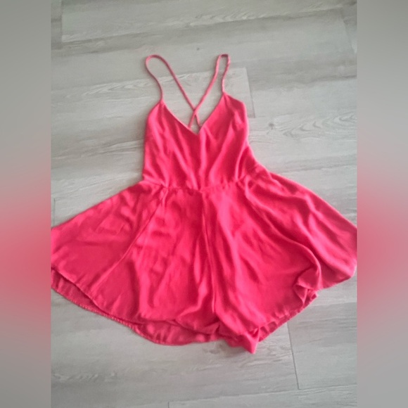 Express Pants - Vibrant Coral Pink Crosscross Strappy Romper